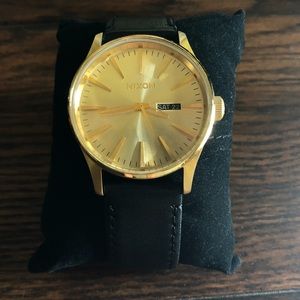 Nixon Sentry Gold Watch Leather Strap